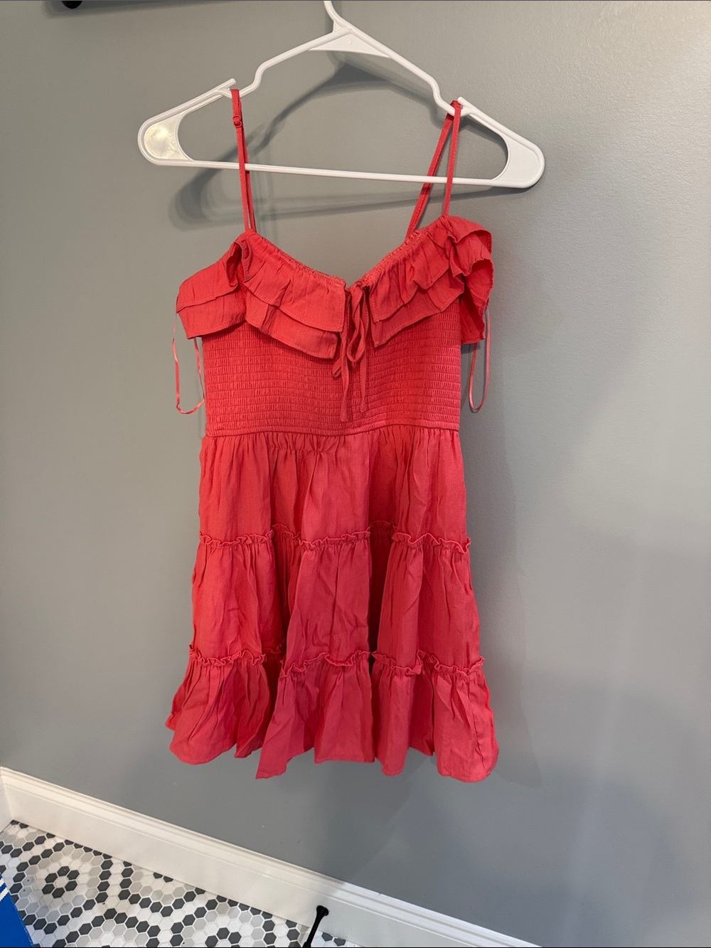 Francesca's Collections Coral-Red Ruffle Tiered Sundress
